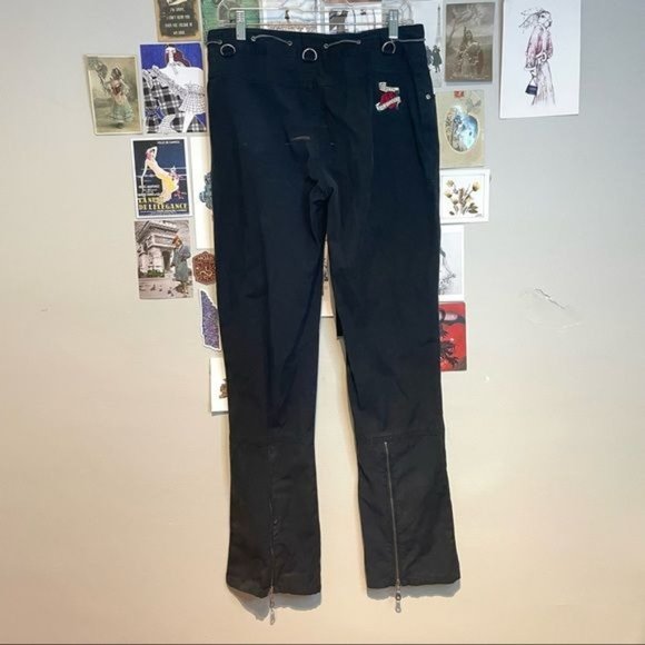 HARLEY DAVIDSON MID RISE D RING EMBROIDERED PATCH ZIP FLARE CARGO PANTS BLACK 6 - Picture 2 of 7